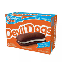 Left side view of one box of Drake's Devil Dogs