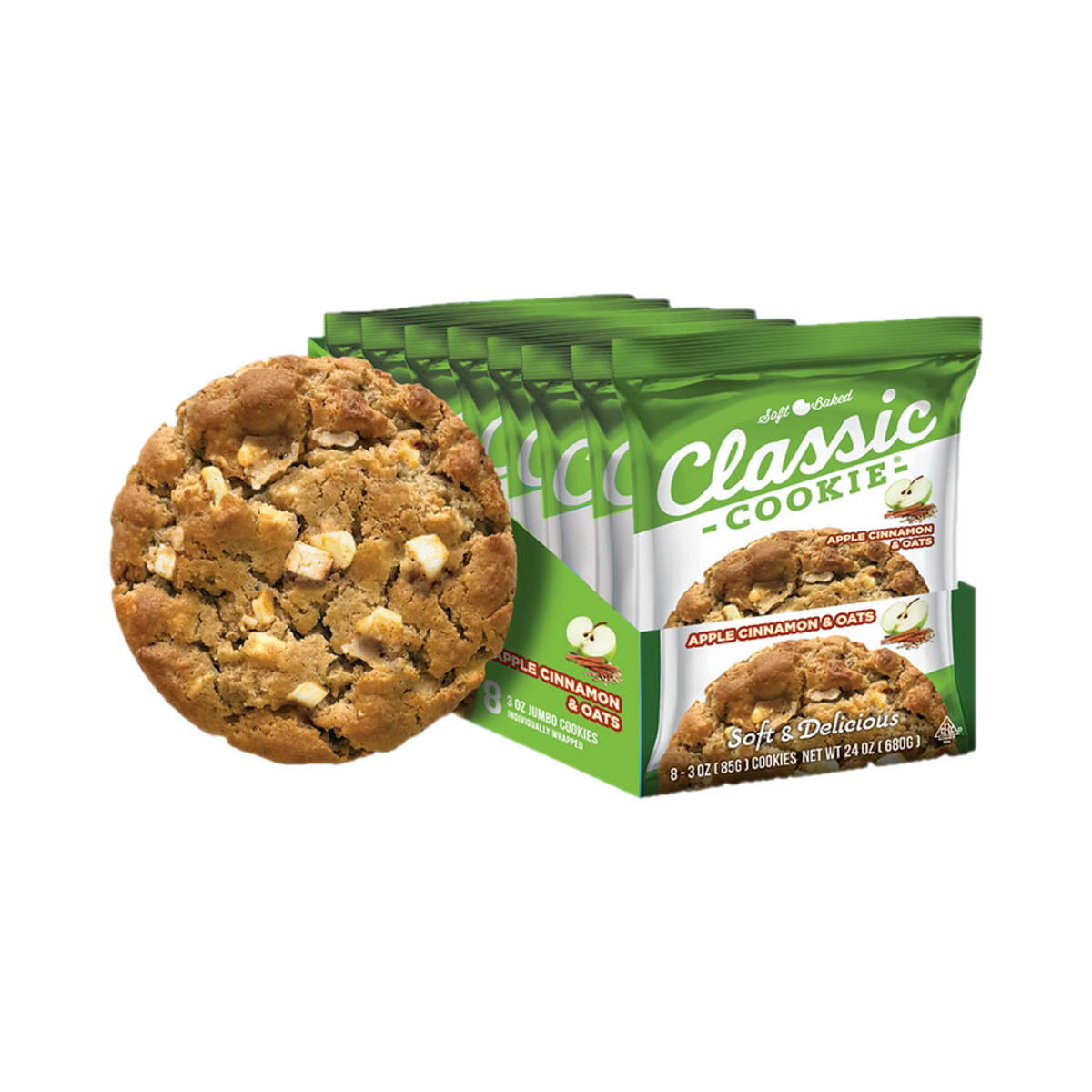 Classic Cookie Soft Baked Apple Cinnamon & Oats Cookie, 2 Boxes, 16 Individually Wrapped Cookies (Single)