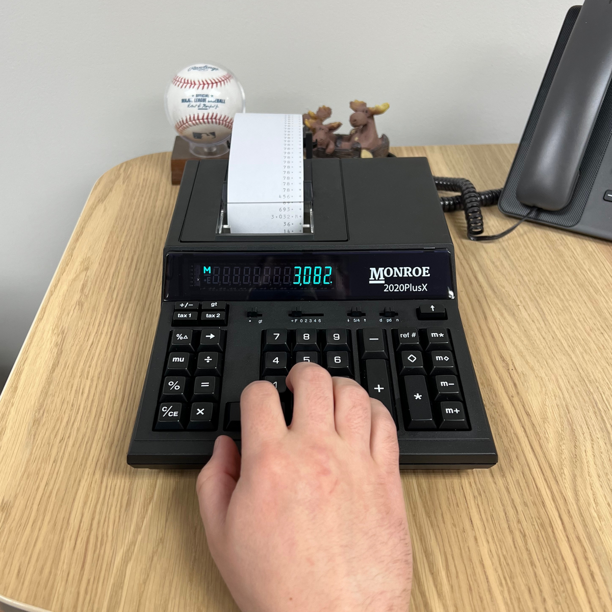Monroe 2020PlusX 12-Digit Medium-Duty Accounting Desktop Printing Calculator With Large Display (Black) (In Use)