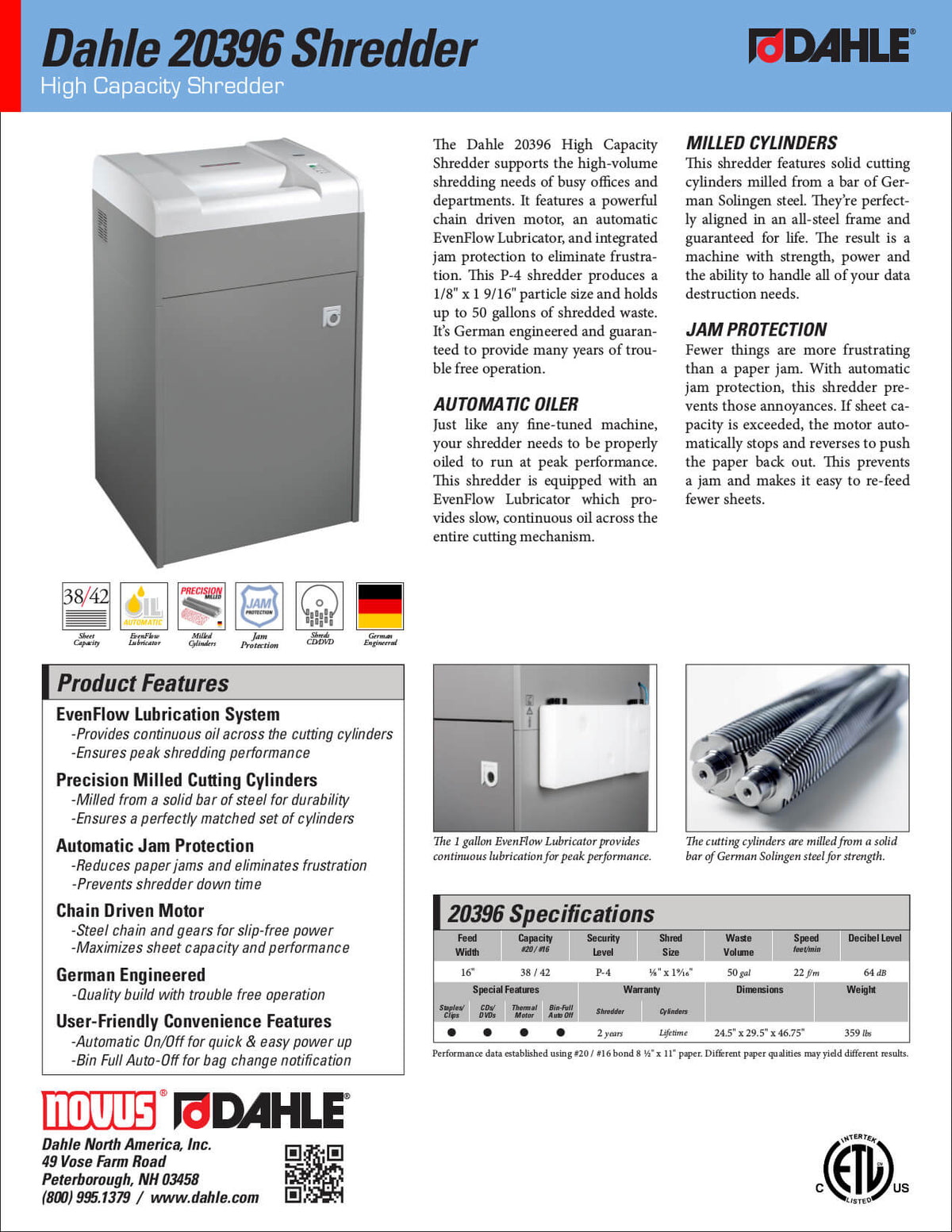Dahle 20396 Paper Shredder, High Capacity
