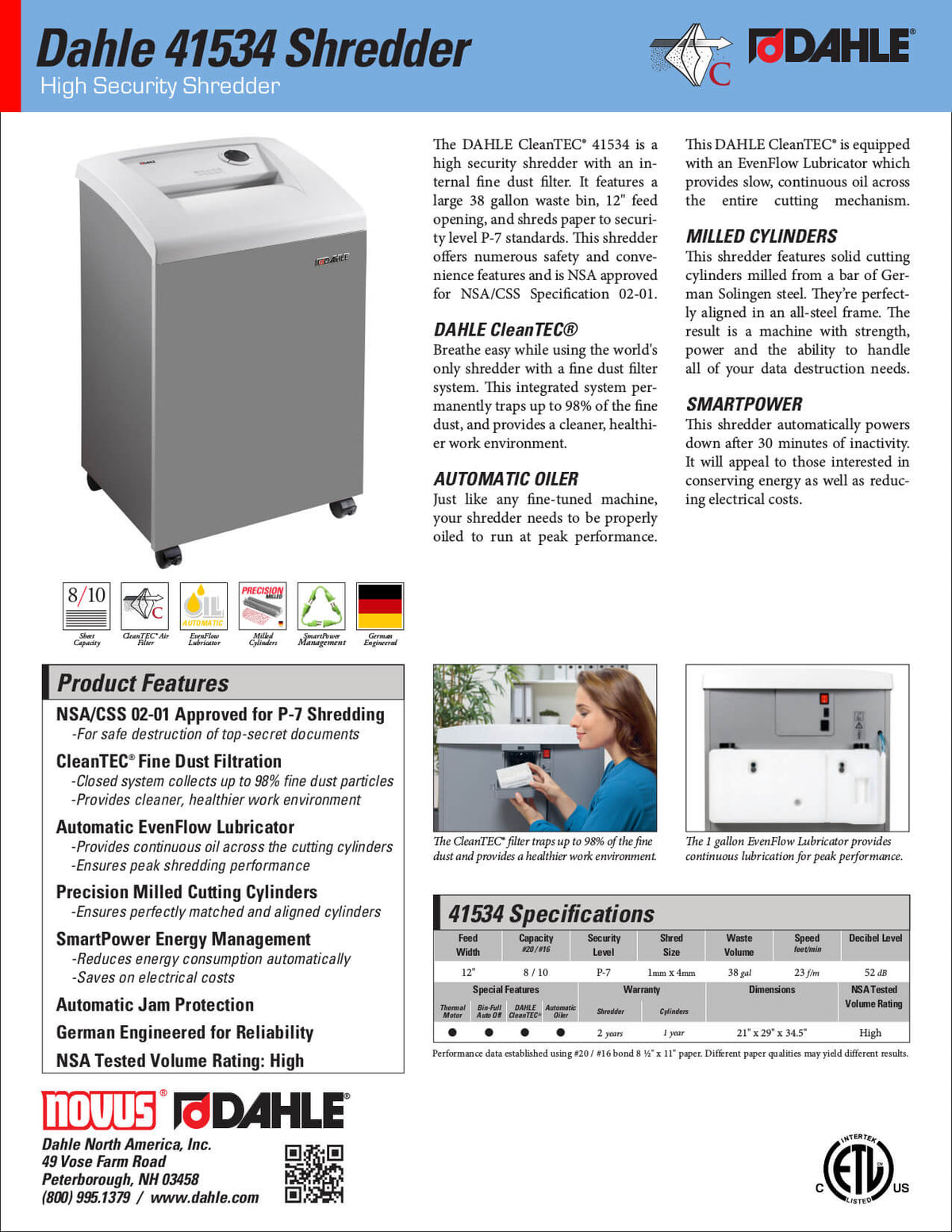 Dahle 50310 Oil-Free Paper Shredder, Small Office