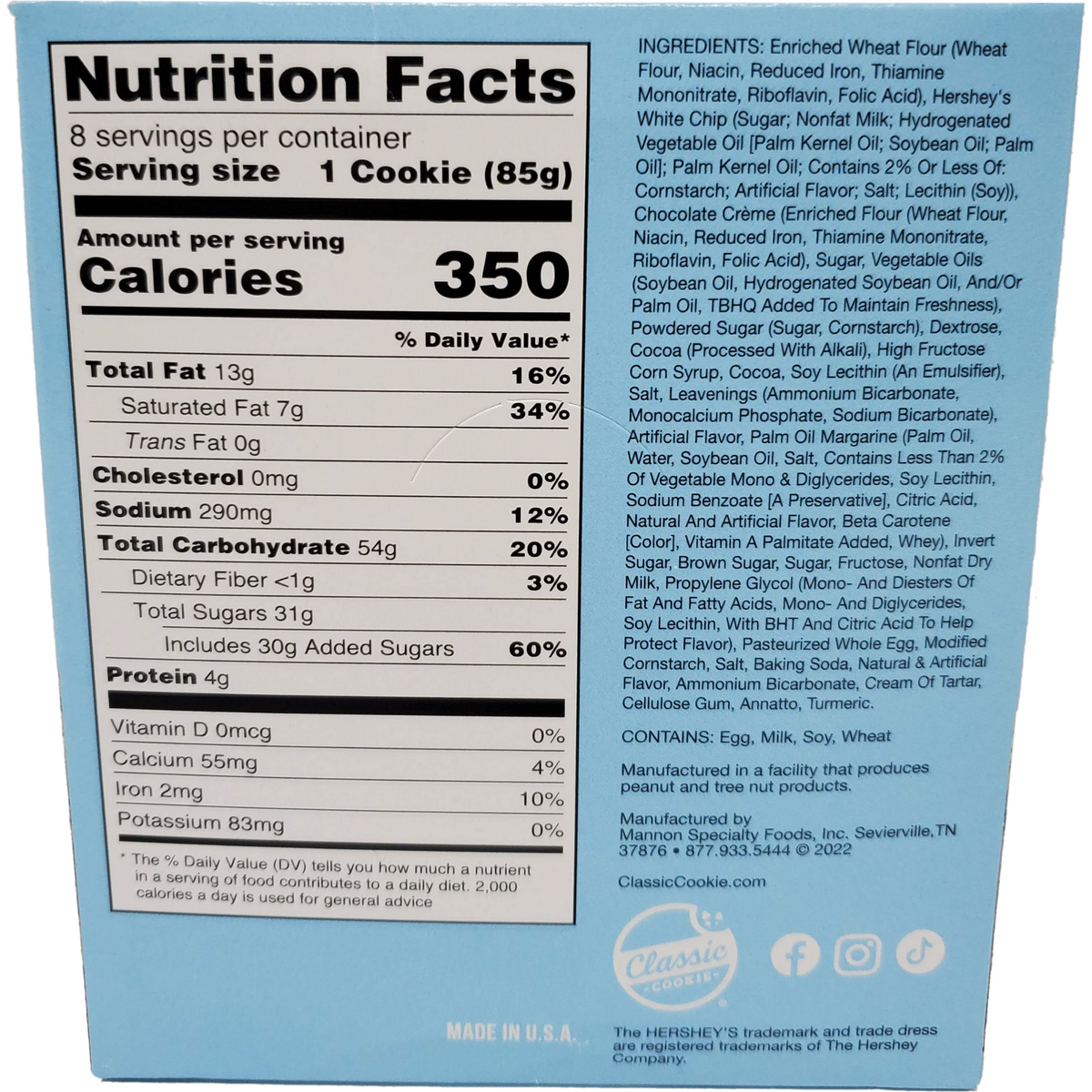 Classic Cookie Soft Baked Cookies n' Crème Cookies made with Premier White Creme Chips, 2 Boxes, 16 Individually Wrapped Cookies Nutritional Information