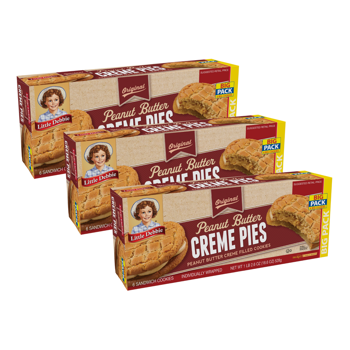 Little Debbie Peanut Butter Creme Pies Big Pack, 3 Box Bundle