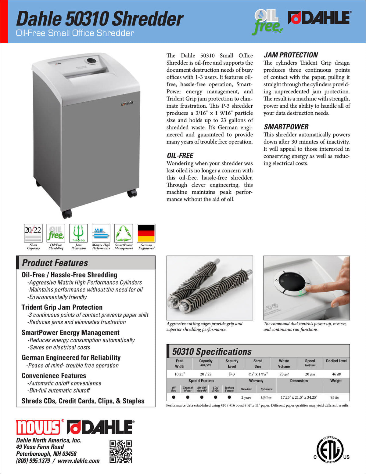 Dahle 50310 Oil-Free Paper Shredder, Small Office