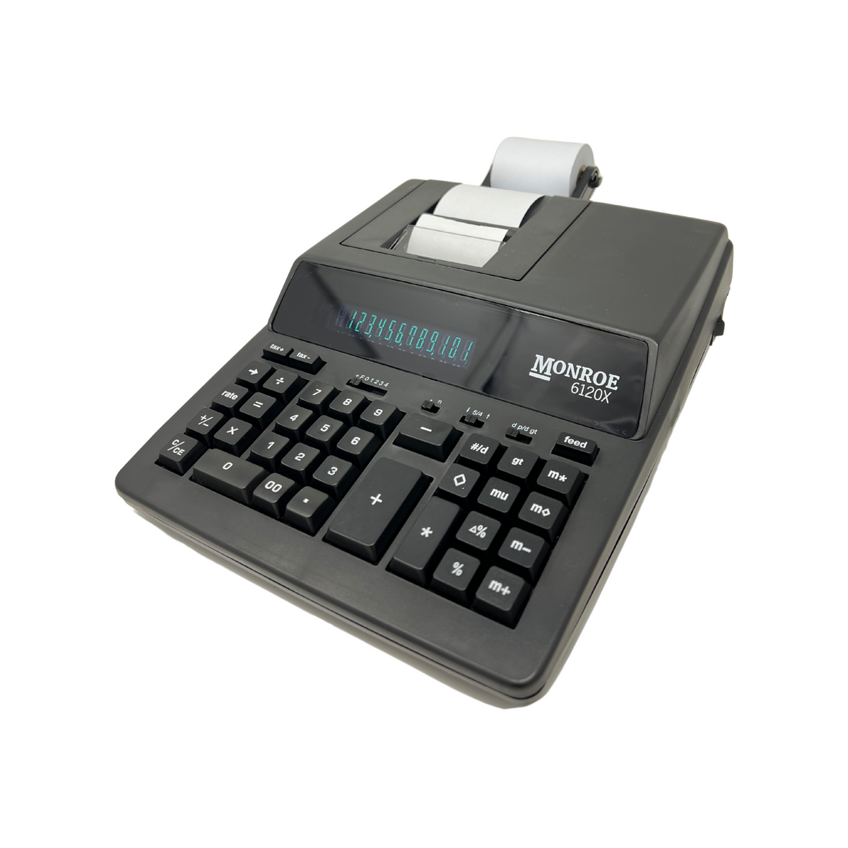 Monroe 6120X 12-Digit Entry-Level Accounting Desktop Printing Calculator (Black) (Tilted View)