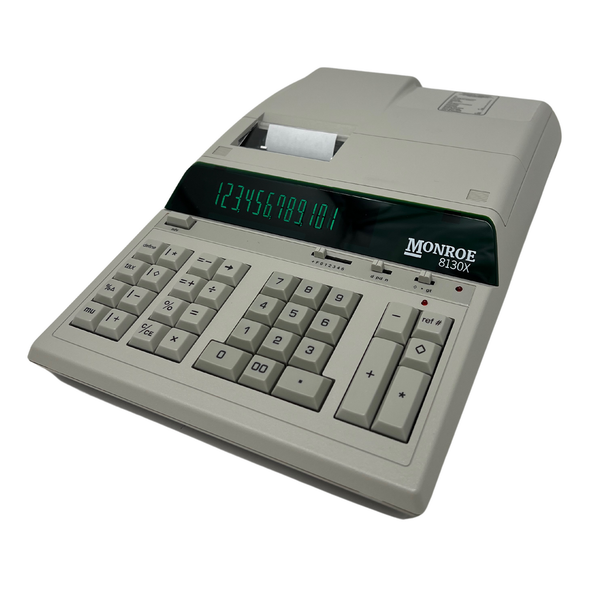 Monroe 8130X 12-Digit Basic Function Heavy-Duty Accounting Printing Calculator (Ivory) (Tilt View)