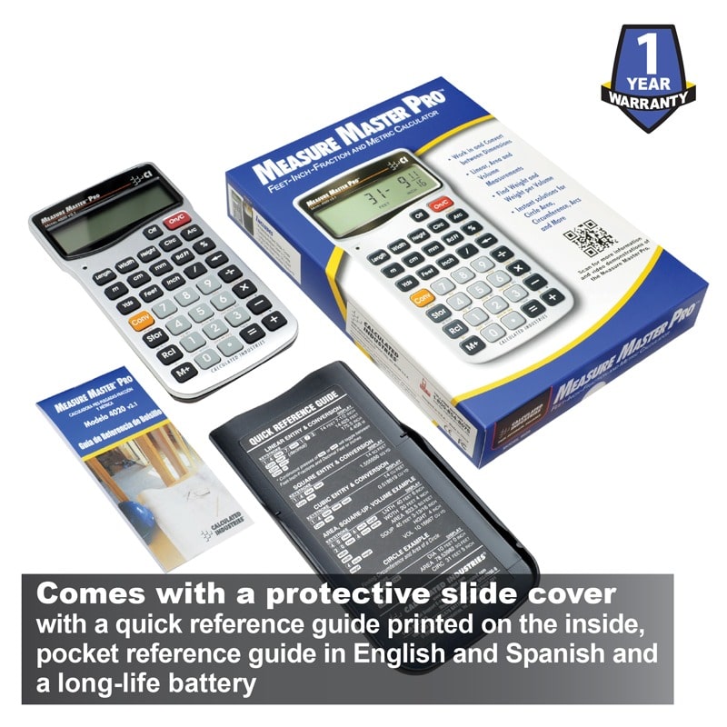 Comes with a protective slide cover with a quick reference guide printed on the inside, pocket reference guide in English and Spanish and a long-life battery