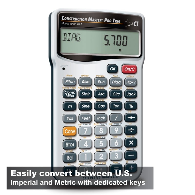 Easily convert between U.S. Imperial and Metric with dedicated keys