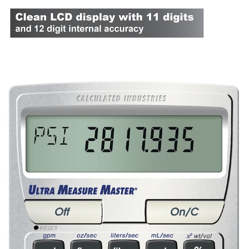 Clean LCD display with 11 digits and 12 digit internal accuracy