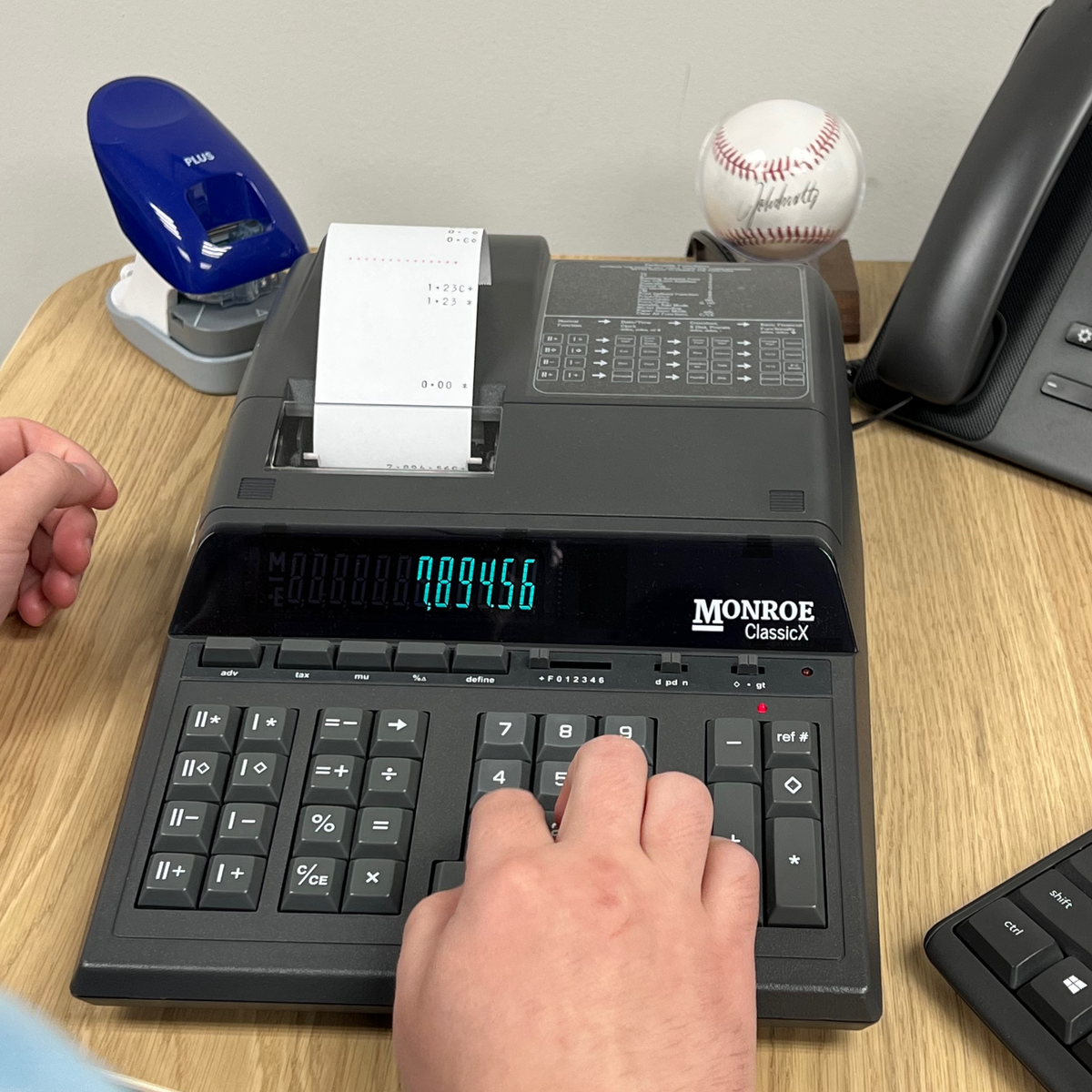 Monroe ClassicX 12-Digit Heavy-Duty Printing Calculator (In Use)