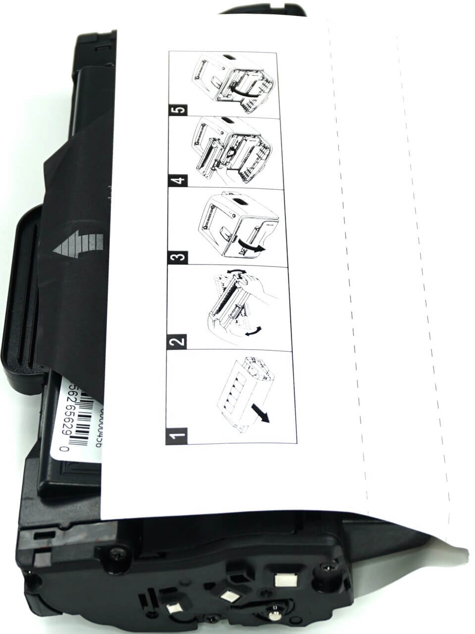 This is the side view of the Dell 7H53W black replacement laserjet toner cartridge by NXT Premium toner