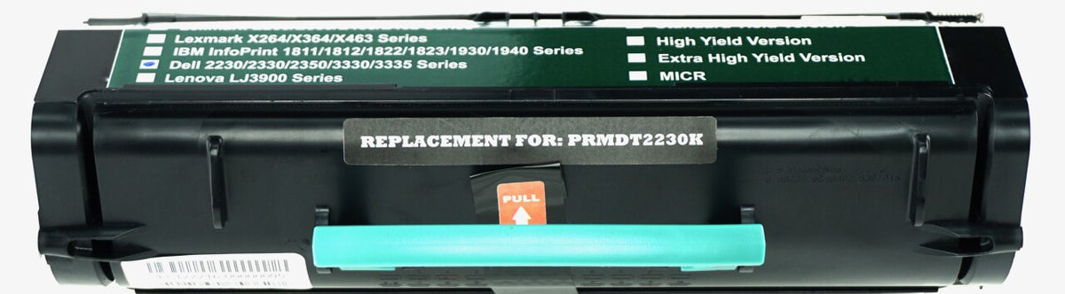 This is the front view of the Dell M797K black replacement laserjet toner cartridge by NXT Premium toner