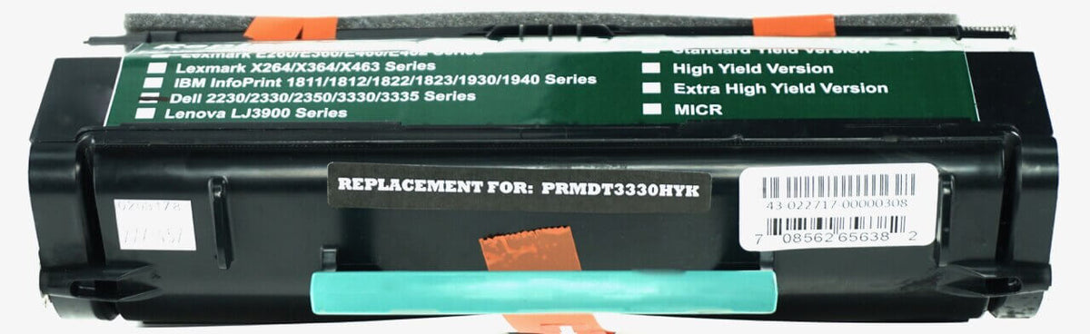 This is the front view of the Dell NF555 black replacement laserjet toner cartridge by NXT Premium toner