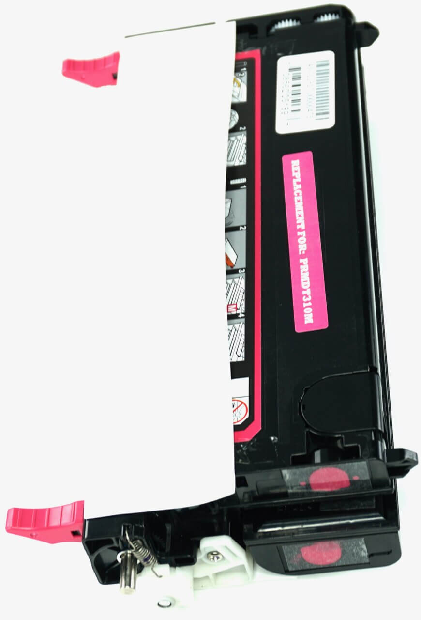 This is the left side view of the Dell RF013 magenta replacement laserjet toner cartridge by NXT Premium toner