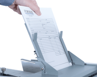 Dedicated multi-sheet feeder folds up to 4 stapled or unstapled sheets