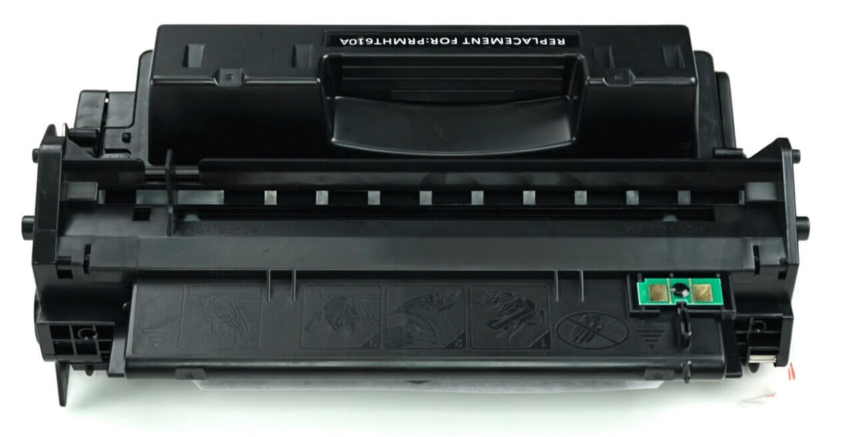 This is the back view of the Hewlett Packard 10A black replacement laserjet toner cartridge by NXT Premium toner