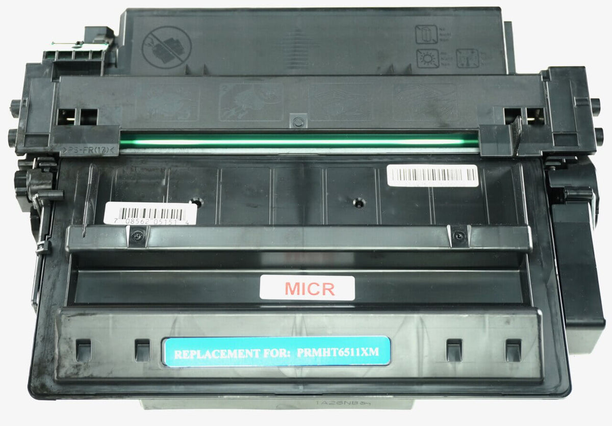 This is the front view of the Hewlett Packard 11X MICR replacement laserjet toner cartridge by NXT Premium toner