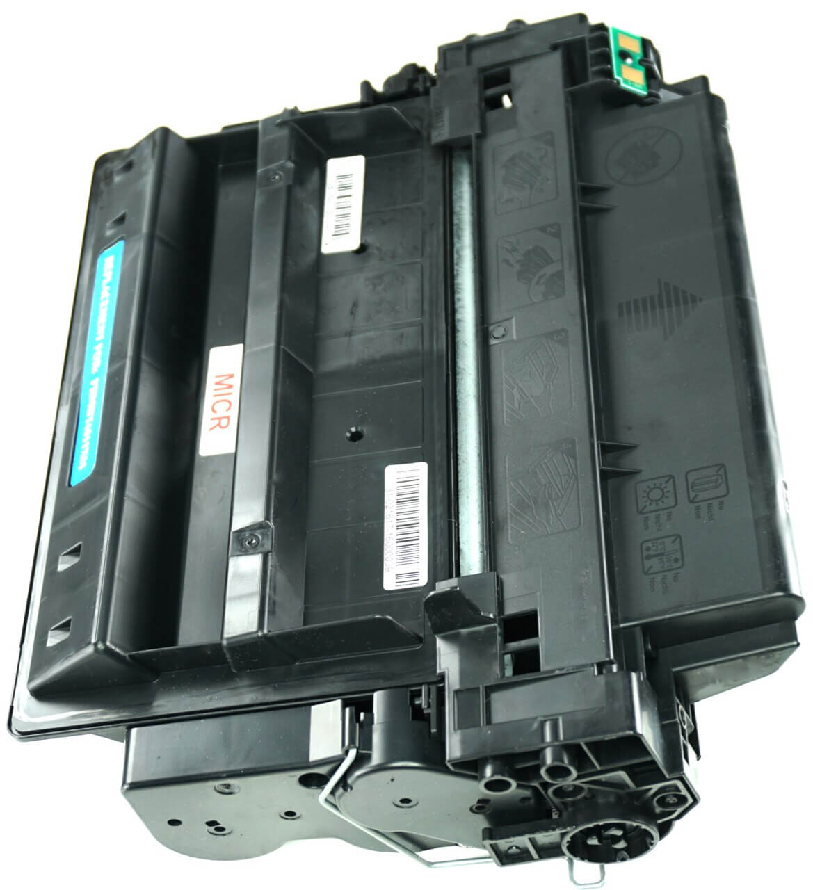 This is the left side view of the Hewlett Packard 11X MICR replacement laserjet toner cartridge by NXT Premium toner
