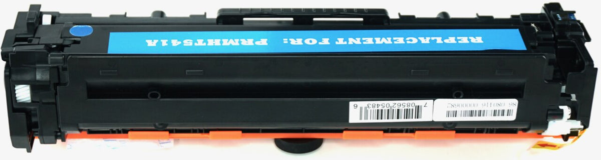 This is the back view of the Hewlett Packard 125A cyan replacement laserjet toner cartridge by NXT Premium toner