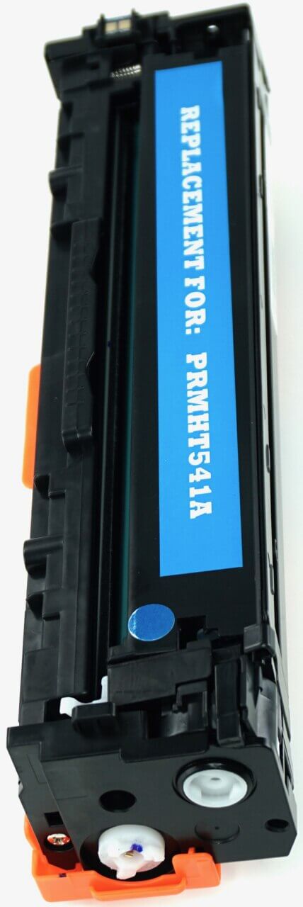 This is the left side view of the Hewlett Packard 125A cyan replacement laserjet toner cartridge by NXT Premium toner