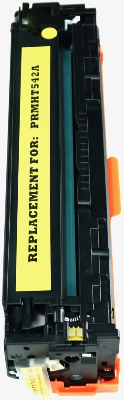 This is the right side view of the Hewlett Packard 125A yellow replacement laserjet toner cartridge by NXT Premium toner
