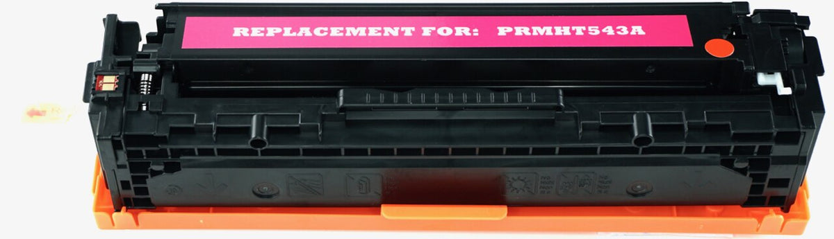 This is the front view of the Hewlett Packard 125A magenta replacement laserjet toner cartridge by NXT Premium toner