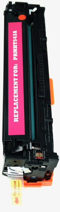 This is the right side view of the Hewlett Packard 125A yellow replacement laserjet toner cartridge by NXT Premium toner
