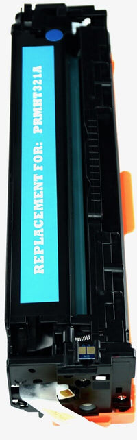 This is the right side view of the Hewlett Packard 128A cyan replacement laserjet toner cartridge by NXT Premium toner