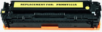 This is the front view of the Hewlett Packard 128A yellow replacement laserjet toner cartridge by NXT Premium toner
