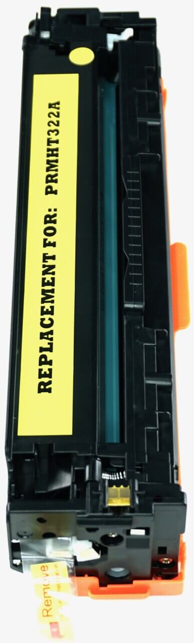 This is the right side view of the Hewlett Packard 128A yellow replacement laserjet toner cartridge by NXT Premium toner