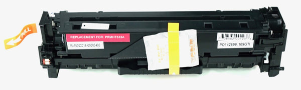 This is the front view of the Hewlett Packard 304A magenta replacement laserjet toner cartridge by NXT Premium toner