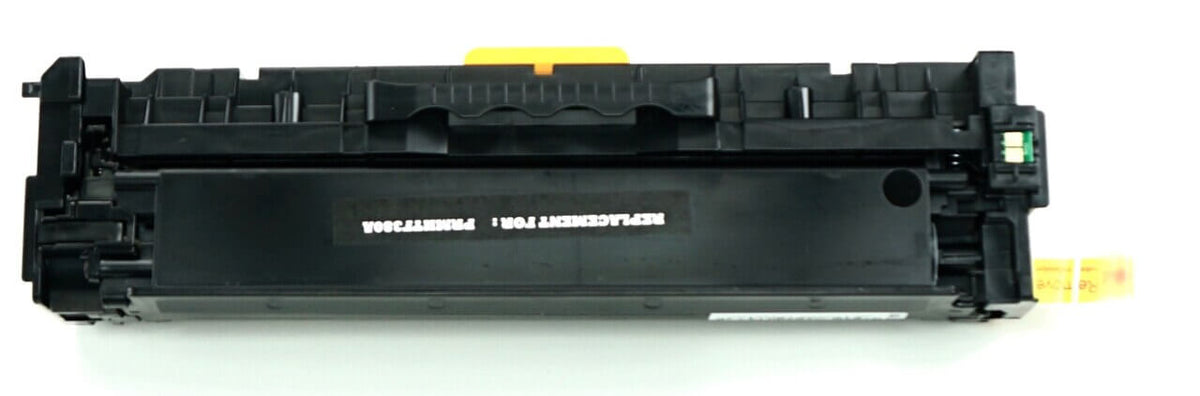 This is the back view of the Hewlett Packard 312A black replacement laserjet toner cartridge by NXT Premium toner