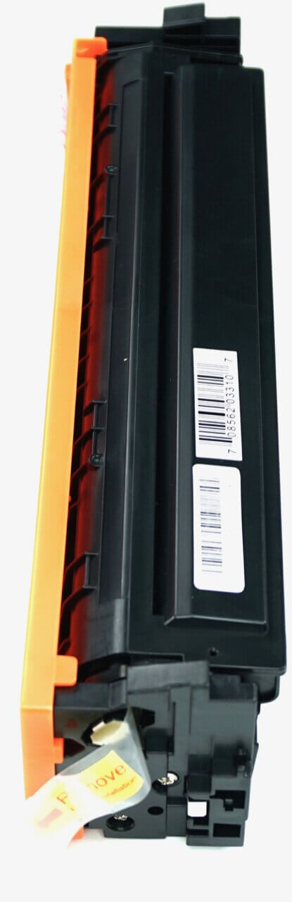 This is the right side view of the Hewlett Packard 410A yellow replacement laserjet toner cartridge by NXT Premium toner