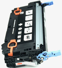 This is the left side view of the Hewlett Packard 501A black replacement laserjet toner cartridge by NXT Premium toner