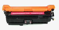 This is the front view of the Hewlett Packard 507A Magenta replacement laserjet toner cartridge by NXT Premium toner