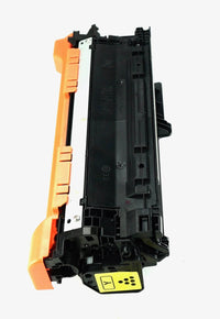 This is the second side view of the Hewlett Packard 507A Yellow replacement laserjet toner cartridge by NXT Premium toner