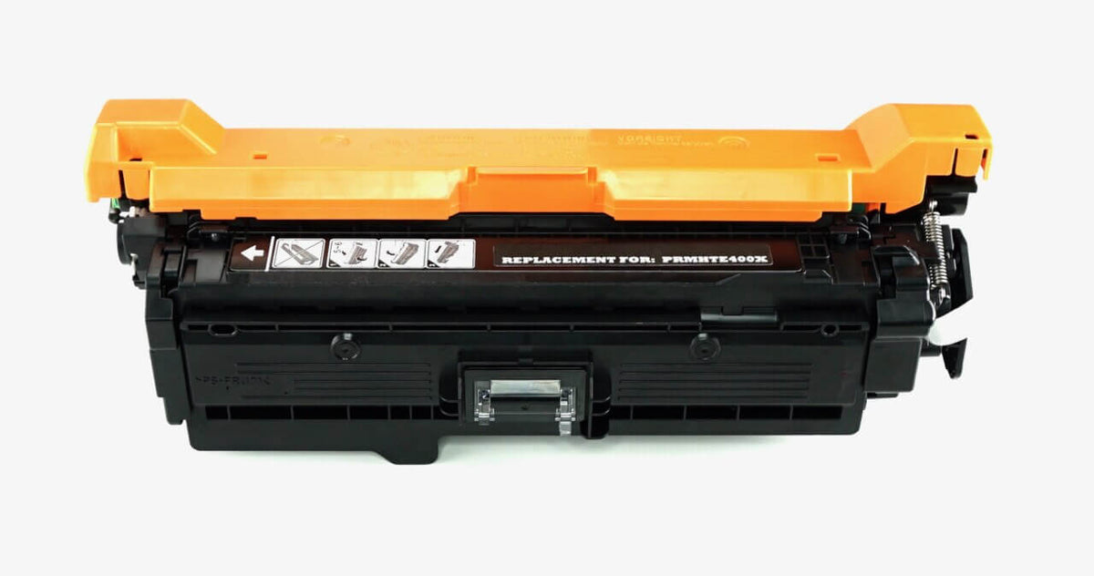 This is the front view of the Hewlett Packard 507X Black replacement laserjet toner cartridge by NXT Premium toner