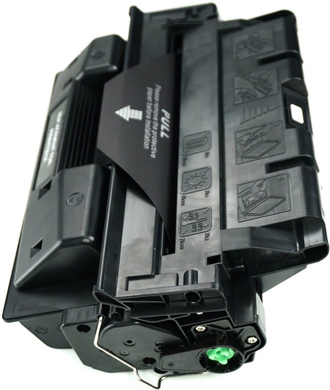 This is the left side view of the Hewlett Packard 61X black replacement laserjet toner cartridge by NXT Premium toner