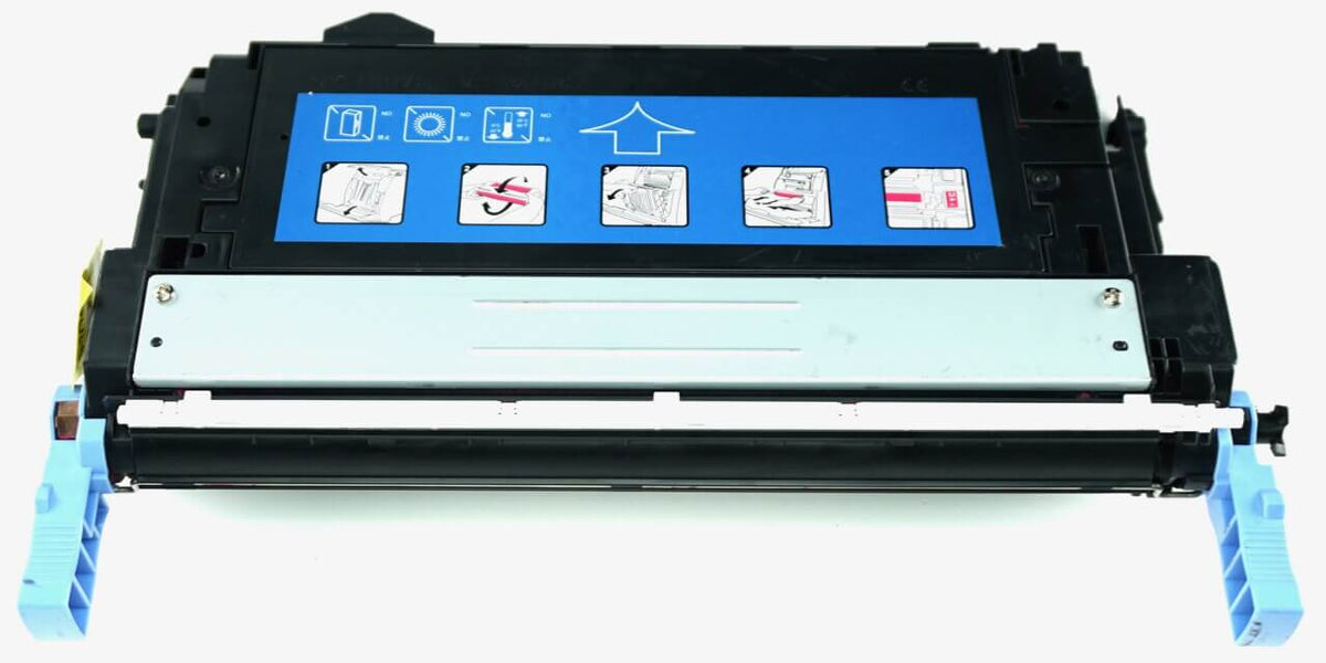 This is the front view of the Hewlett Packard 643A magenta replacement laserjet toner cartridge by NXT Premium toner