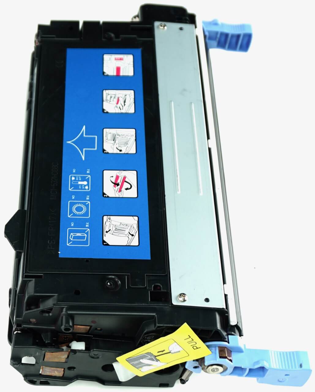 This is the right side view of the Hewlett Packard 643A magenta replacement laserjet toner cartridge by NXT Premium toner