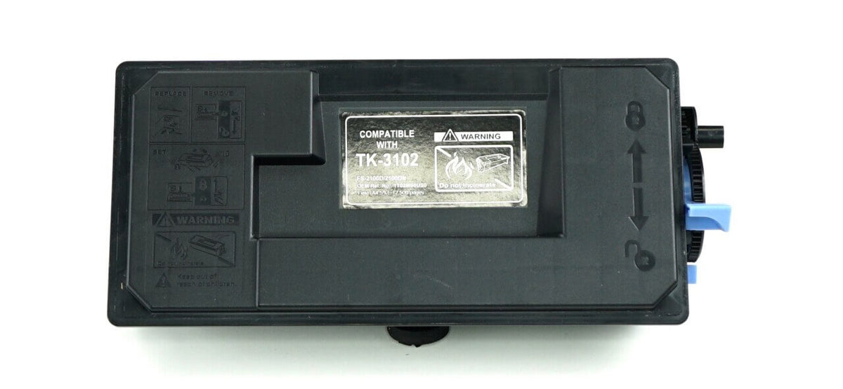 This is the back view of the Kyocera TK-3102 black replacement laserjet toner cartridge by NXT Premium toner