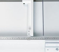 The cast aluminum precision back gauge and side guide with measurement scale allows precise paper alignment.