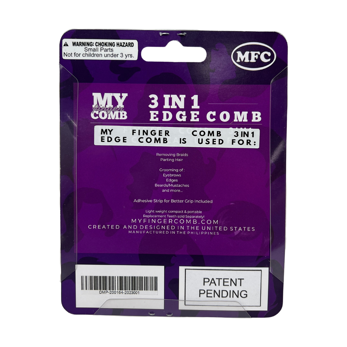 MyFingerComb 3-in-1 Edge Comb (Back Of Package)