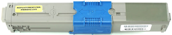This is the front view of the Okidata 44469701 yellow replacement laserjet toner cartridge by NXT Premium toner
