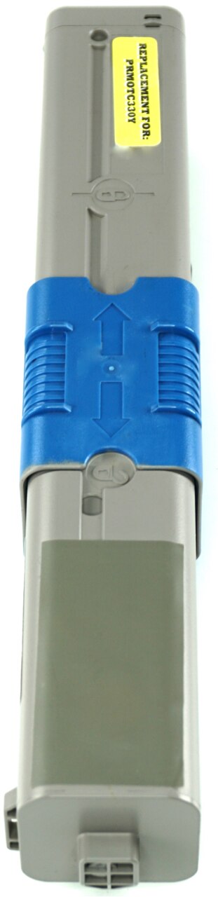 This is the left side view of the Okidata 44469701 yellow replacement laserjet toner cartridge by NXT Premium toner