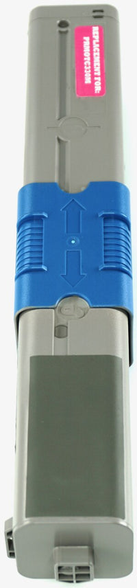This is the left side view of the Okidata 44469702 magenta replacement laserjet toner cartridge by NXT Premium toner