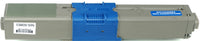 This is the back view of the Okidata 44469703 cyan replacement laserjet toner cartridge by NXT Premium toner