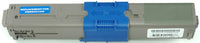 This is the front view of the Okidata 44469703 cyan replacement laserjet toner cartridge by NXT Premium toner