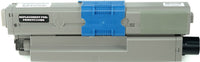 This is the front view of the Okidata 44469801 black replacement laserjet toner cartridge by NXT Premium toner
