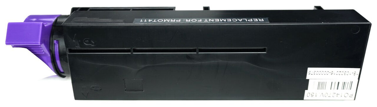 This is the back view of the Okidata 44574701 black replacement laserjet toner cartridge by NXT Premium toner
